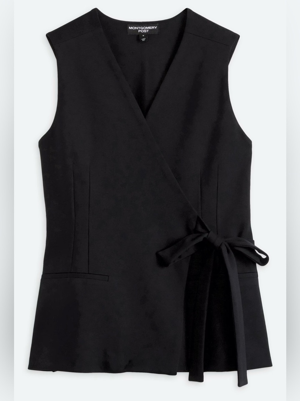 Montgomery Post Wrap Front Sleelevess Knit Top Black Small NWT STITCH FIX - Picture 4 of 11
